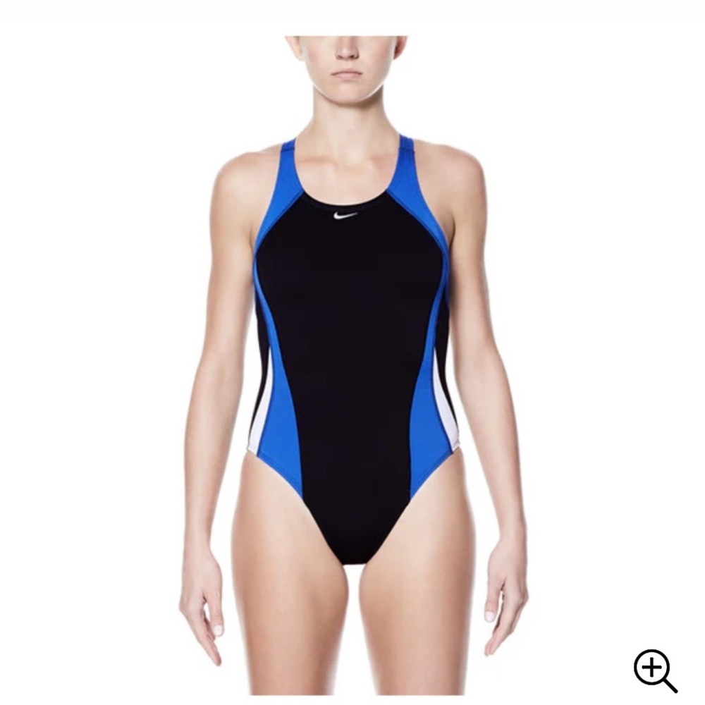 Nike Women's Standard Black Blue Powerback One Piece Swimsuit Size 14